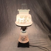 Blue Floral Hurricane Lamp 3 Way Light Bronze Cast Base - $48.95
