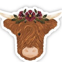 Highland Cow Flower Crown Vinyl Sticker - $3.96