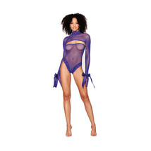 Dreamgirl Metallic Fishnet Seamless Teddy and Matching Shrug Restraint Violet O/ - £29.19 GBP