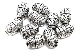 Rune Beads Viking Pewter May The Gods Protect You Norse Runes Hair Beard X 10 - £13.62 GBP