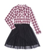 Sweet Butterfly Girls Long Sleeve Plaid and Tulle 2Fer Dress, Size Med 1... - £8.29 GBP