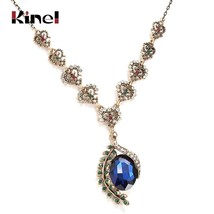 Hot Vintage Jewelry Blue Glass Pendant Necklace For Women Fashion Ancient Gold C - £10.60 GBP