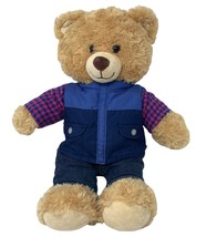 Build A Bear BAB Beige Blue Denim Jeans Nylon Jacket Plaid Sleeves 16" 2017 - $29.67