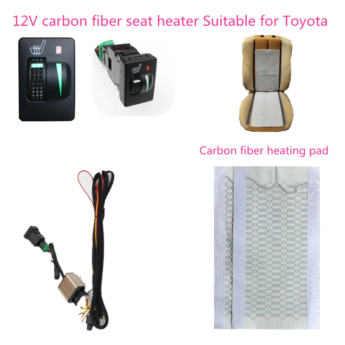 12V   Carbon Fiber Heated Seat Heater for Toyota cars - £41.03 GBP+