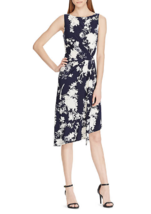New American Living Navy Blue White Floral Midi Pleated Dress Size 14 $79 - £46.56 GBP