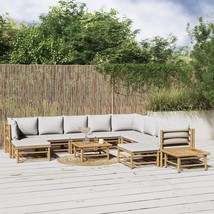  Garden Lounge Set Natural Bamboo, Light Grey - $25,126.49 MXN