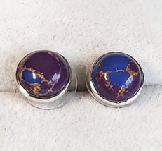 Santa Fe Style Purple Mojave Turquoise Sterling Silver Button Earrings 5.15 cts - £17.60 GBP
