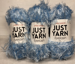 3 New Skeins Premier Just Yarn Eyelash Blankets Knitting Baby Soft Ice Blue - £9.58 GBP