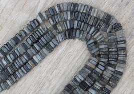 8 inches of smooth black ROUTILE quartz heishi square gemstone beads, 4 MM -- 5  - $27.59