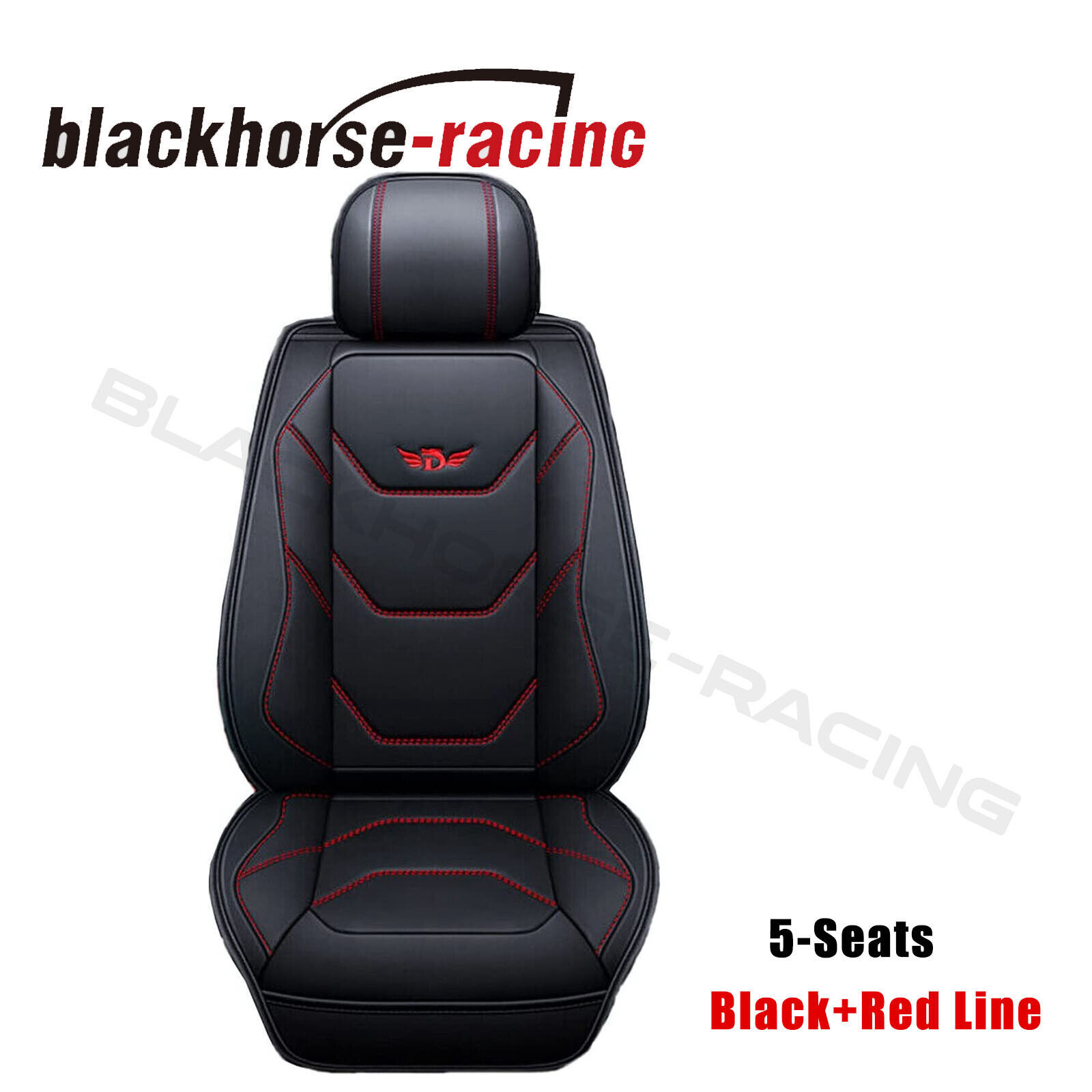 Primary image for UNIVERSAL 5-Sits Car Front+Rear Seat Cushion Covers Black+Red Line PU Leather US