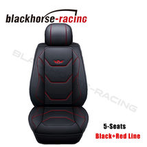 UNIVERSAL 5-Sits Car Front+Rear Seat Cushion Covers Black+Red Line PU Leather US - £51.90 GBP