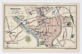 1924 Vintage City Map Of Worcester / Worcestershire / West Midlands / England - $24.36