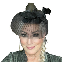 Vintage Hat Black Cocktail Hat Veil Women O/S 1960s Cocktail Church Evening - £39.47 GBP