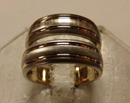 14k White Yellow Gold Matching Wedding Bands His 9.5 Sz 9.25 Hers Textured 13.6g - £599.50 GBP
