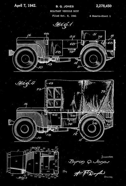 1942 - Military Vehicle Jeep - World War II - B. Q. Jones - Patent Art Poster - $9.99