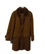 Vintage Brown Car Coat Top Loop Hand Warming Pockets Faux Fur Lined - £58.54 GBP