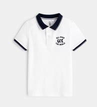 new OKAIDI Toddler Boys POLO SHIRT sz 4/5 white navy blue classic dress tee - $217.78 MXN