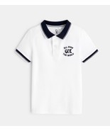 new OKAIDI Toddler Boys POLO SHIRT sz 4/5 white navy blue classic dress tee - $216.78 MXN