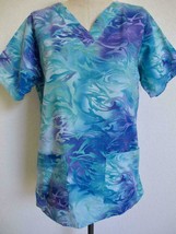 UA Uniform Advantage Scrub Top M Dolphins Porpoises Blue Purple Green Po... - $18.99