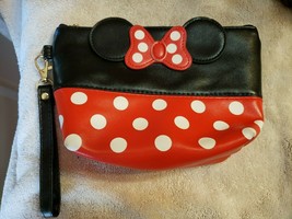 Disney Minnie Mouse Cosmetic Makeup Travel Bag Red Bow Polka Dots - £7.73 GBP