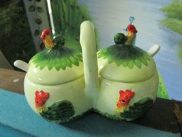 MAJOLICA DOUBLE HONEY POT, Compatible with JAM POT, ROOSTERS 5 1/2 x 7&quot; - $74.47
