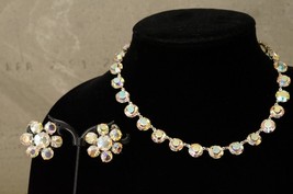 Vintage Costume Jewelry AB Rhinestone Crystal Faceted Glass Beaded Neckl... - £27.21 GBP