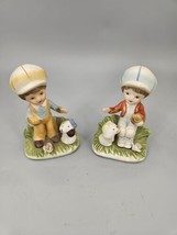 Lot of 2 Vintage HOMCO Porcelain Figurines - Girl with Puppy &amp; Cat 1430 Taiwan - £8.60 GBP