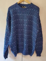 VTG Fluid 100% Cotton Men&#39;s Sweater Size XL Made in USA Blue Red White Dots - £19.23 GBP