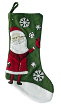 Folk Art Santa Christmas Stocking Appliqued Claus Snow Green Felt Holiday NEW - £10.89 GBP