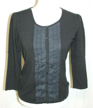Ann Taylor Dark Gray Knit Cardigan Small 3/4 Sleeve Round Neck Button Front - £14.72 GBP