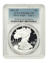 2021-W $1 Silver Eagle PCGS PR69DCAM (Type 1) - £68.58 GBP