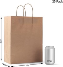 25 Pcs Brown Kraft Paper Bags with Handles 10&quot;x5&quot;x13&quot; LARGE BROWN with Handles - £17.43 GBP