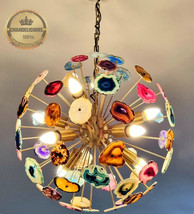 Natural Agate Stone Brass Lights: Handcrafted Illumination with Organic Beauty - £281.78 GBP