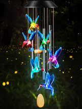 Wind Chimes,Hummingbird Solar Wind Chimes for outside Color Changing,4 A... - $24.88
