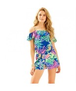 Lilly Pulitzer Klea Off The Shoulder Indigo All A Glow Romper Small  - $121.72 CAD