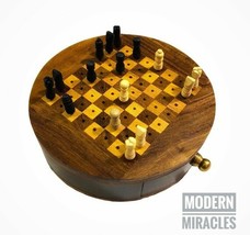 Handmade Wooden Round Chess/Mini Pocket Chess/Travelling Chess Board Games Gift - £22.19 GBP