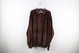 Vintage 90s Streetwear Mens XL Faded Velour Collared Pullover Polo Shirt Brown - £43.02 GBP