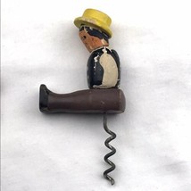 Wooden Painted Corkscrew Vintage Sitting Man With Hat - £12.53 GBP