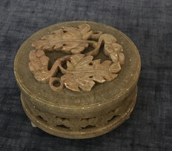 Vintage Carved Stone Trinket Box, Circle Shaped, Made In India For Kuala Crafts - £13.22 GBP