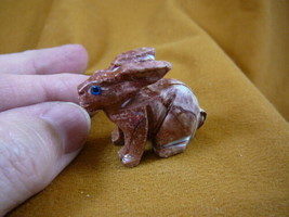 (y-BUN-24) red white BUNNY RABBIT SOAPSTONE carving FIGURINE I love rabb... - $8.59