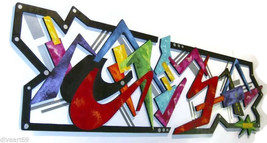 Large Geometric Funky Abstract Art Wood &amp; Metal Wall Sculpture Unique &amp; Vibrant - £945.59 GBP