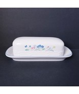 Floral Expressions Off-White/Blue Stoneware Covered Butter Dish Made in ... - £18.40 GBP