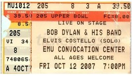 Bob Dylan Elvis Costello Ticket Stub Octobre 12 2007 Eastern Michigan Un... - £49.79 GBP