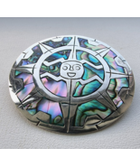 VINTAGE MEXICAN 925 STERLING SILVER MOTHER OF PEARL AZTEC SUN BROOCH PEN... - $884.36 MXN
