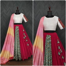 Garba Navratri Lehenga Choli || Digital Floral Print Work || Mehendi Partywear C - £51.79 GBP