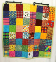 Block Patchwork Lap Quilt Handmade Colorful Quilted Pink Back 42&quot; X 40&quot; Handmade - £14.42 GBP