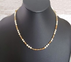 Vintage Necklace Faux Pearl and Light Amber Tone Beads - $12.99