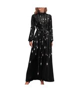 Woman Black Falling Stars Long Sleeve High Neck Long Dress (Size XS to XL) - $36.00