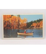 Man Fishing in Boat On Lake Orange Fall Leaves Vintage Postcard Unposted - £7.65 GBP
