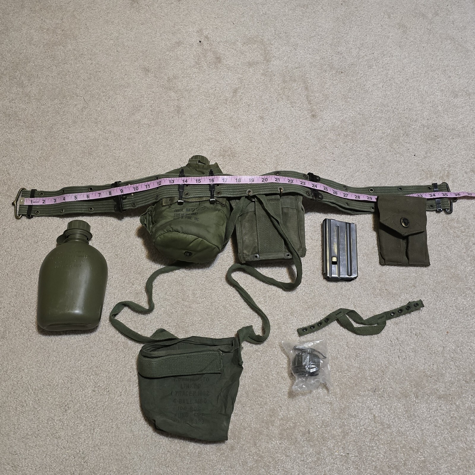 VTG Vietnam War US M1956 LCE Set Belt Pouches Canteen M60 Pouch Mag Med Kit ETC. Item image 12